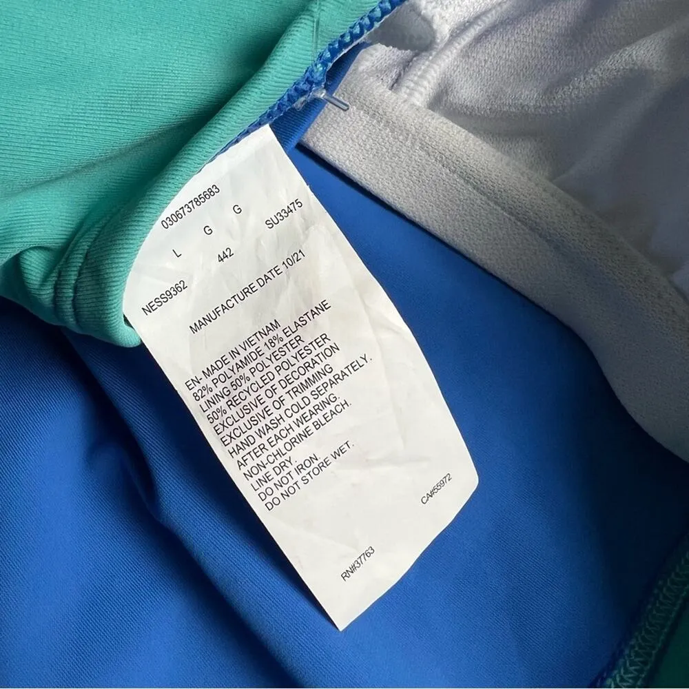 Nike Women's Athletic One Piece Swimsuit Blue and Green Cut Out Back Sz L - Image 11