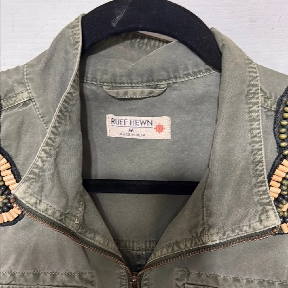 Ruff Hewn Olive Green Bead Embellished Vest Pockets Size Medium Chest 20” - Image 3