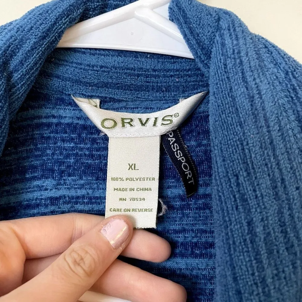 Orvis Passport blue striped long sleeved full zip jacket pockets fleece comfort - Image 3