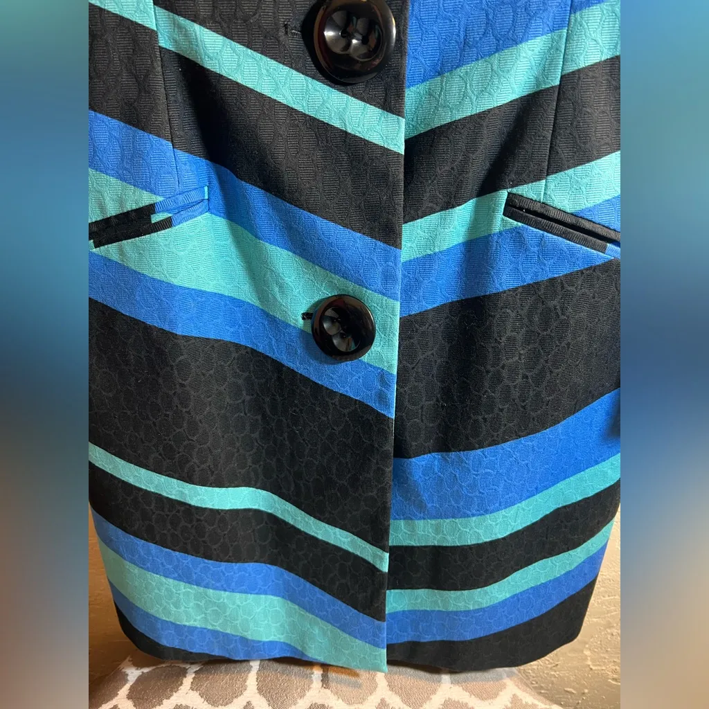 Vesti Multicolor Striped Trench Coat pockets button front black blues collar 8 - Image 5