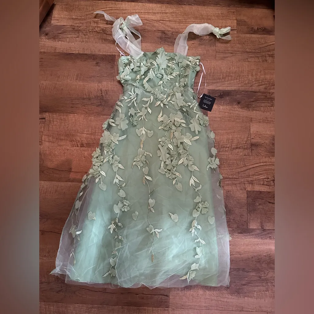 Lulus Effortlessly Sweet Sage Tulle 3D Floral Tie-Strap Midi
Dress - Image 5