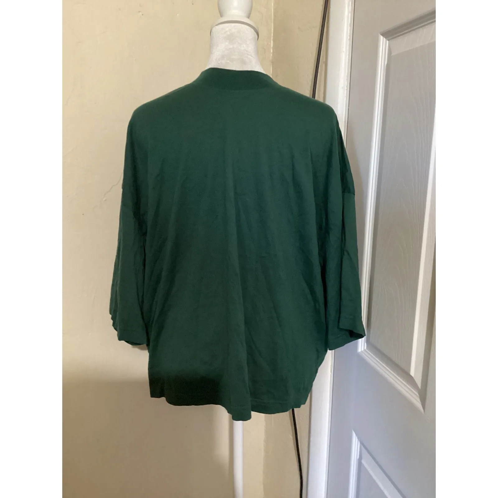 COS Oversized Mock Neck 3/4 Sleeve Tunic Top Green Cotton Women's M - Image 3