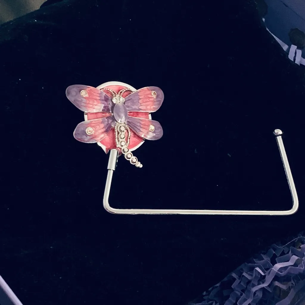 Spring Street Butterfly Purple Enameled Bag Hook Table Hanger - Image 3