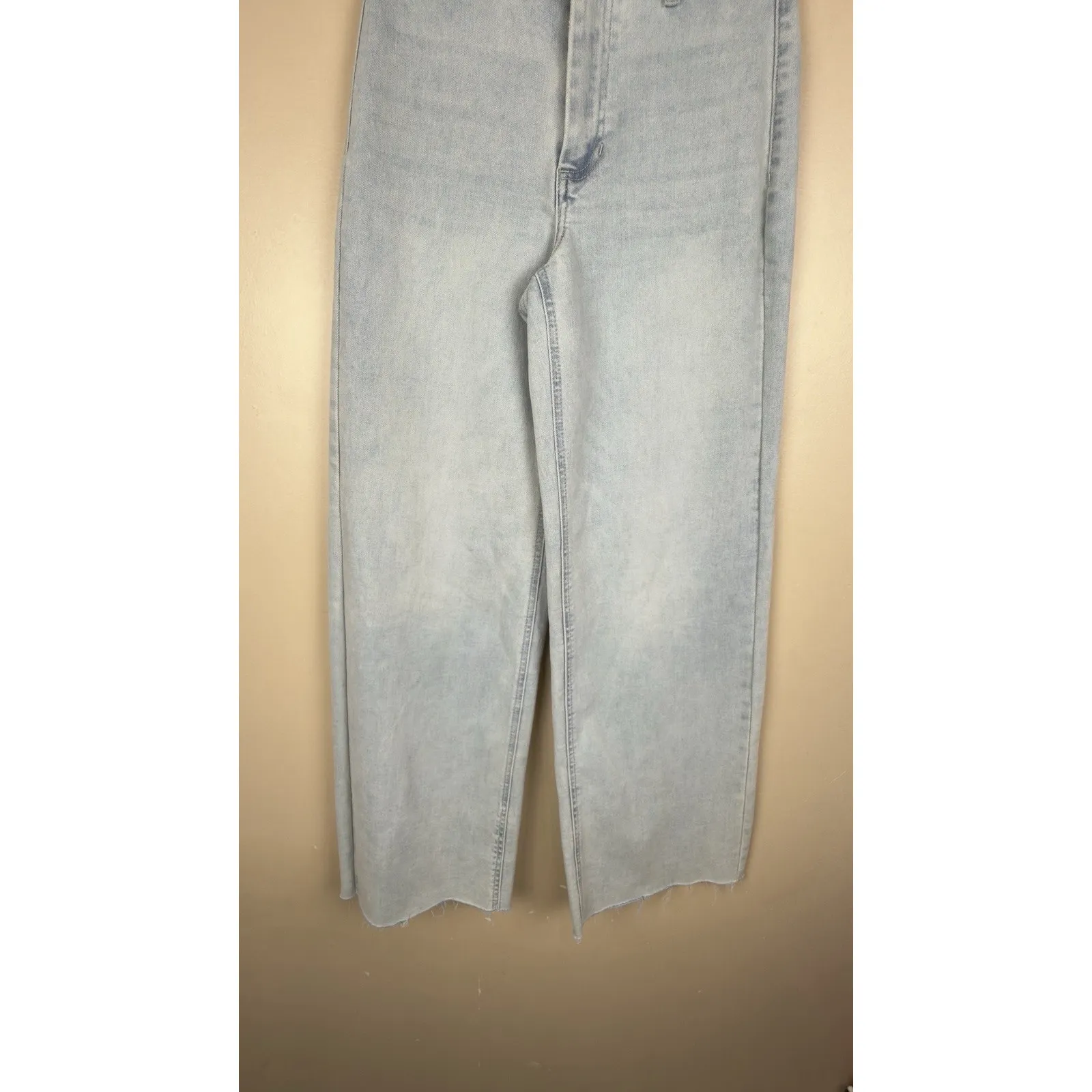 OAT New York Womens Size 0/25 High Rise Wide Leg Jeans Pants Raw Hem Blue - Image 3