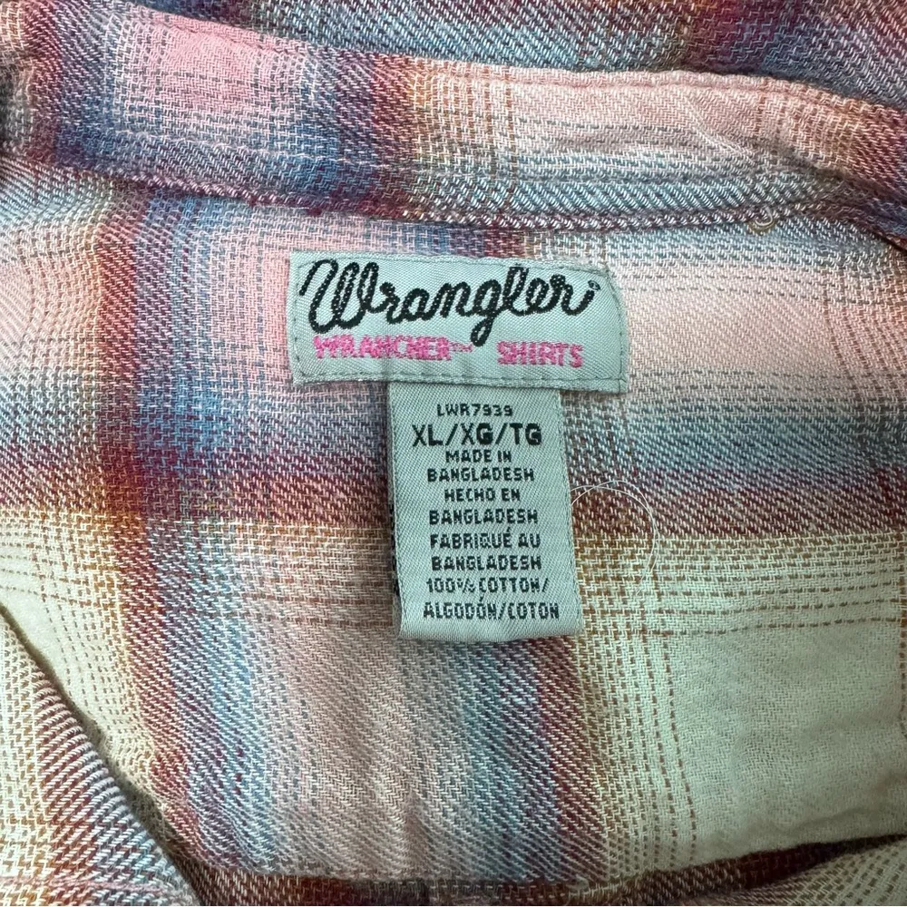 Wrangler Wrancher Shirts Button Down Plaid Western XL - Image 3