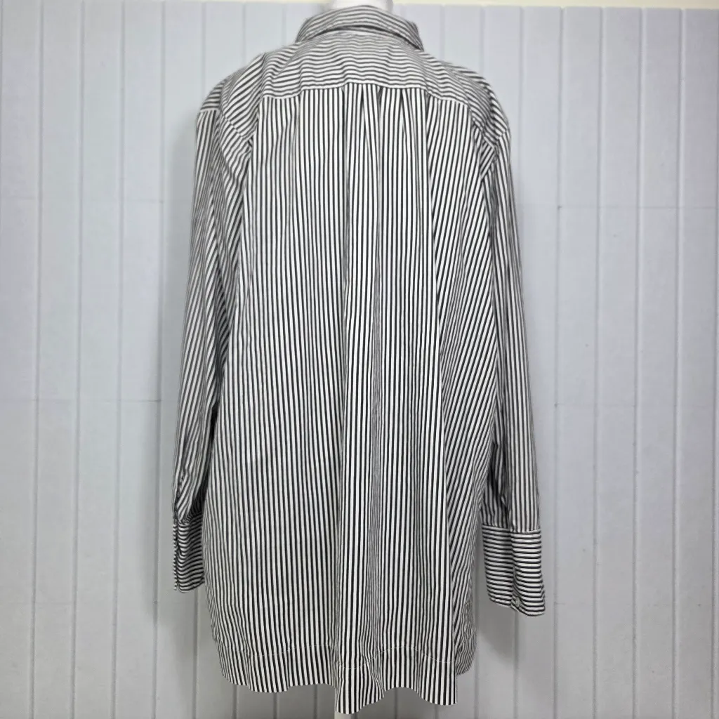 J. Jill Black and White Striped Shirt Career Top Blouse Button Up Collared XL - Image 4