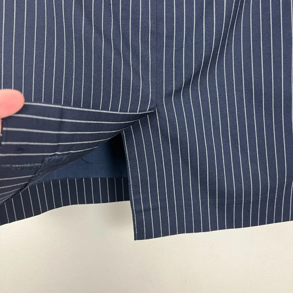 Brooks Brothers Loro Piana Pencil Skirt 4 Petite Navy Stretch Wool Pinstripe 4P - Image 7
