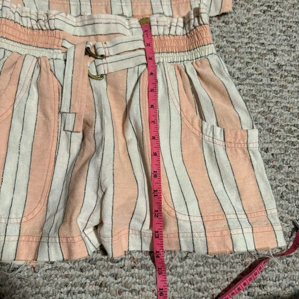 Free People Girl Like Me Striped Orange Linen Co-Ord Matching Set Shorts Size XS - Image 10