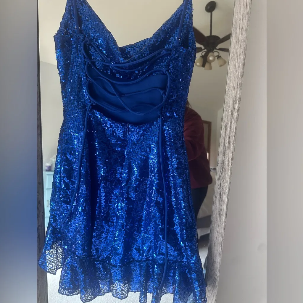 Blue Sequin Mini Dress - Image 3