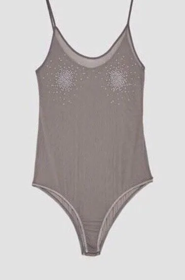Sheer Gray Bodysuit Shiny Appliqué Sequins - Image 4