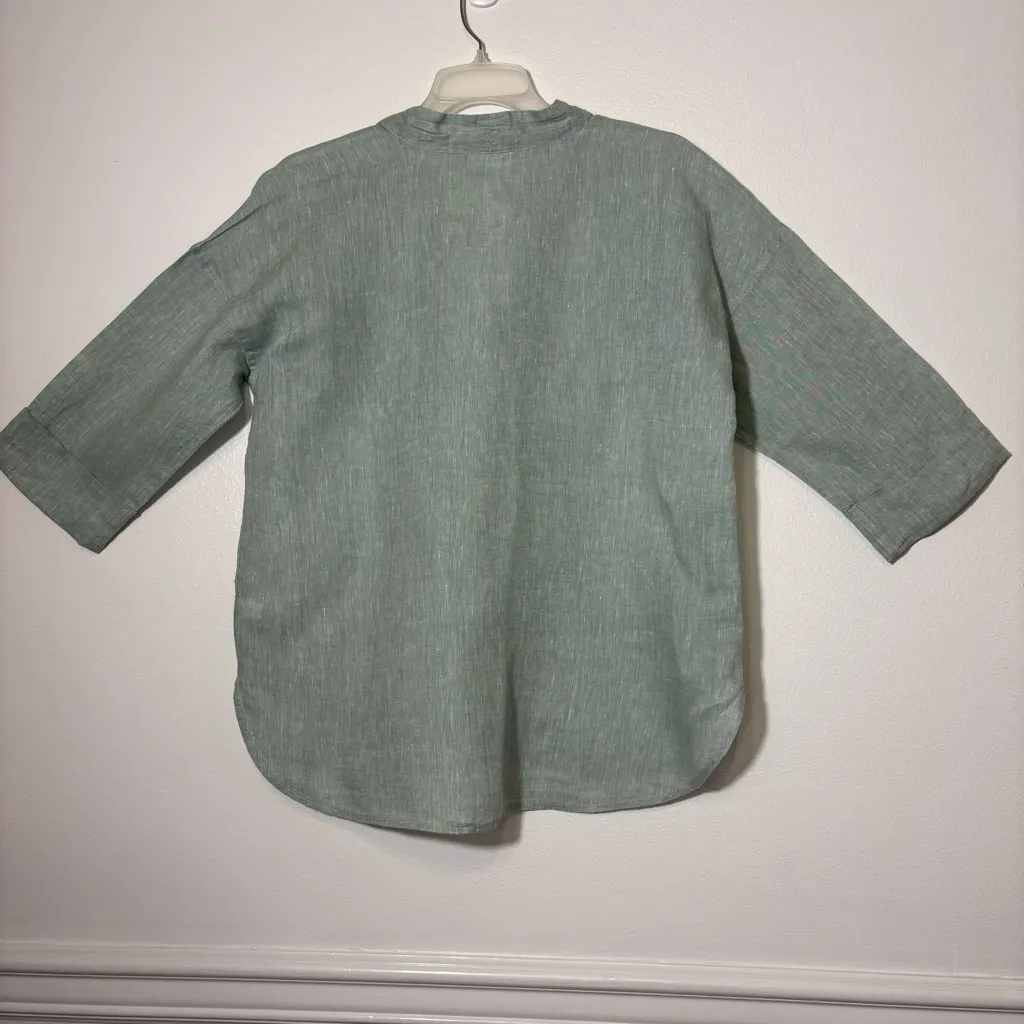 NWT J.Jill Pure Jill 100% Linen 3 Button Front Tunic Blouse Sage Green Sz MP Gray - Image 5