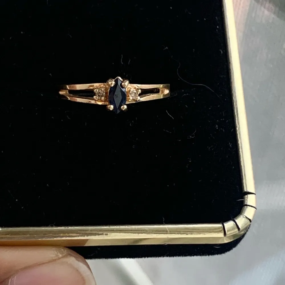 14 Karat Gold Blue Sapphire And Diamond Ring - Image 2