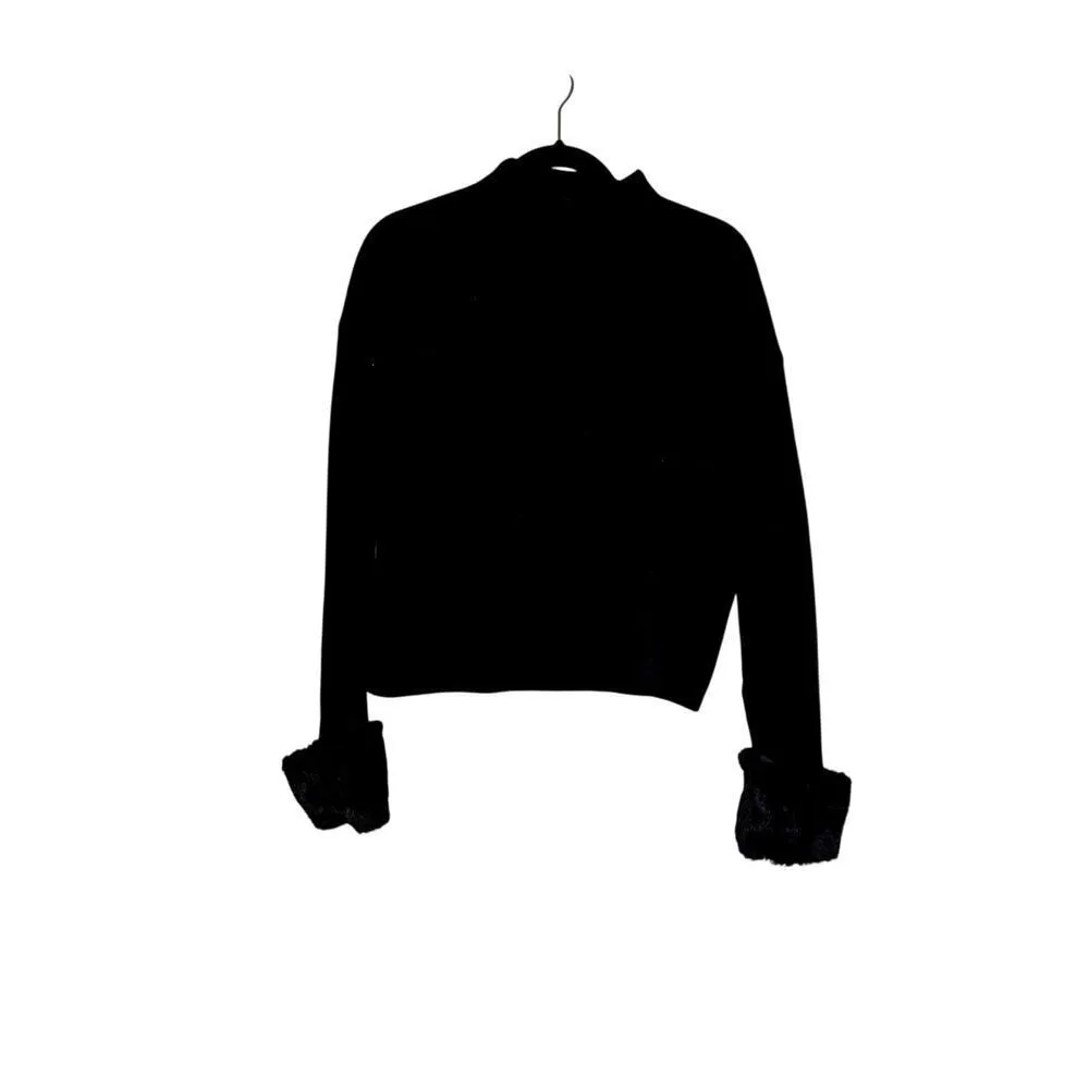 Adrienne Vittadini womens size large sweater black faux fur cuffs retro glam - Image 2