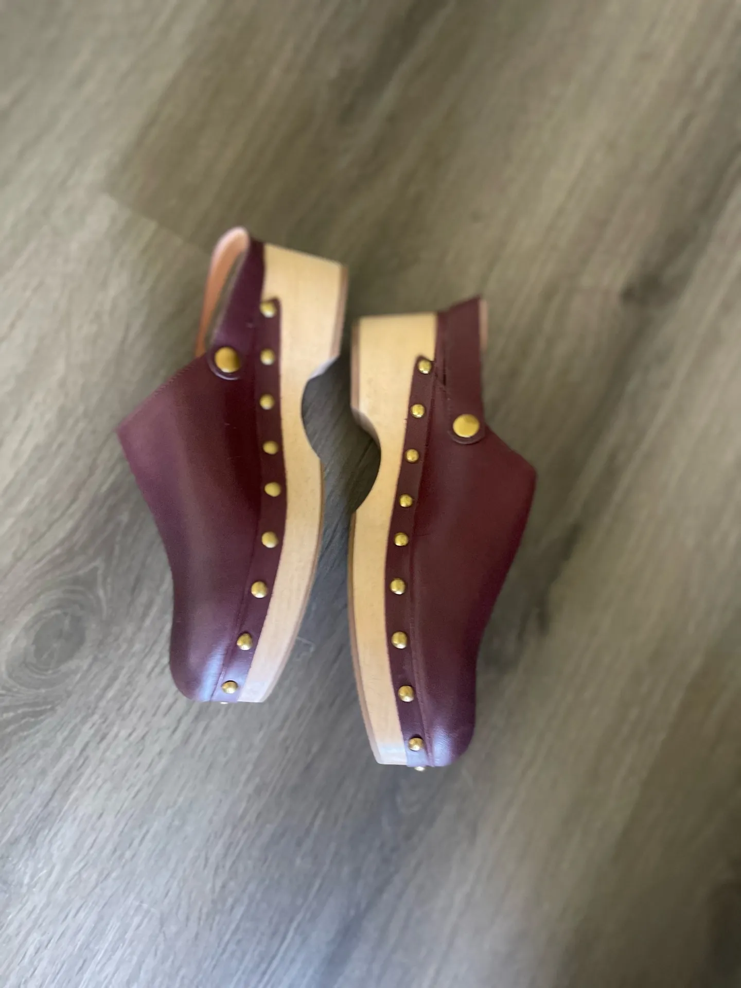 J. Crew Convertible Leather Clogs Studded Wine Burgundy - Image 4