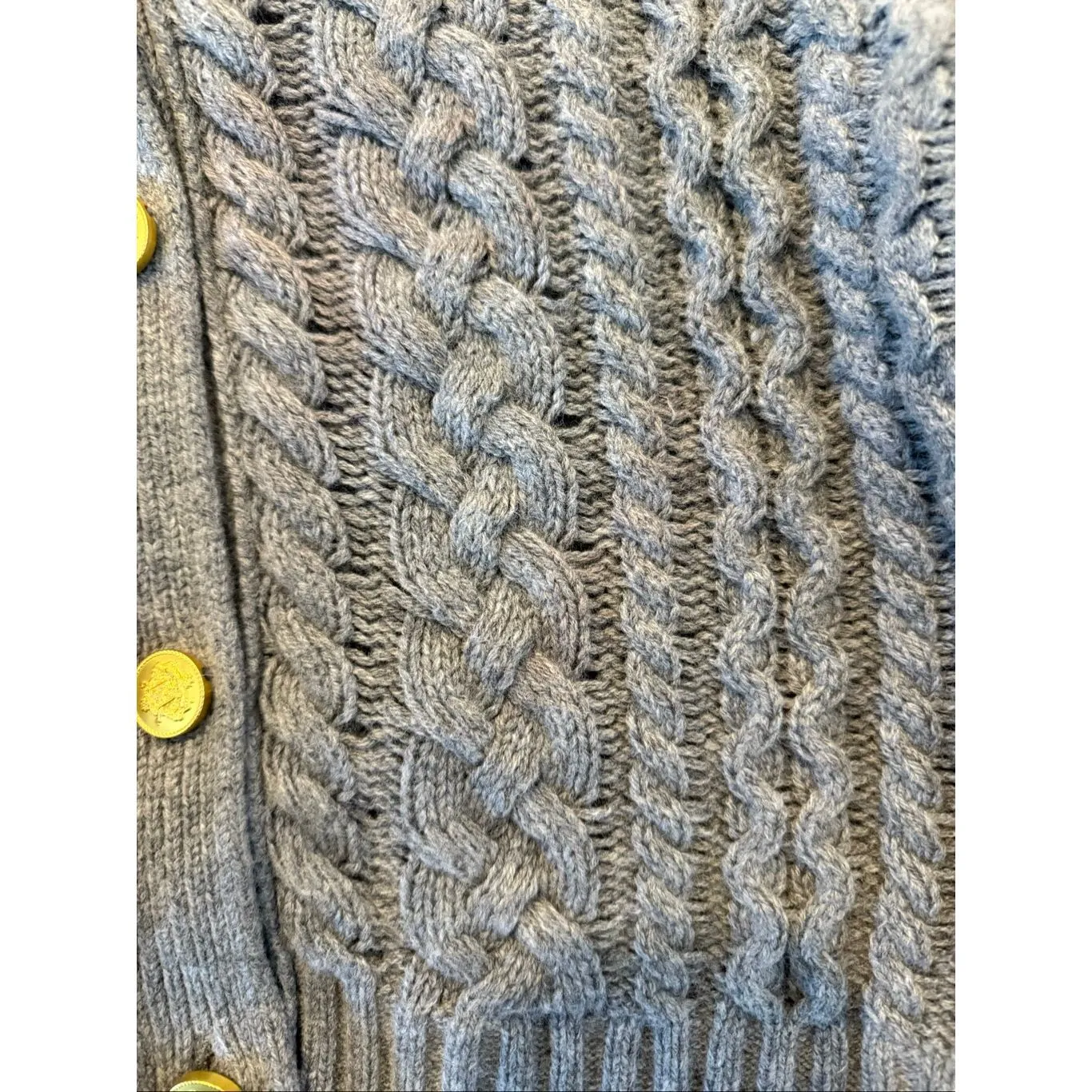 J.Crew grey ruffle neck cableknit cardigan sweater wool blend large Gray - Image 6