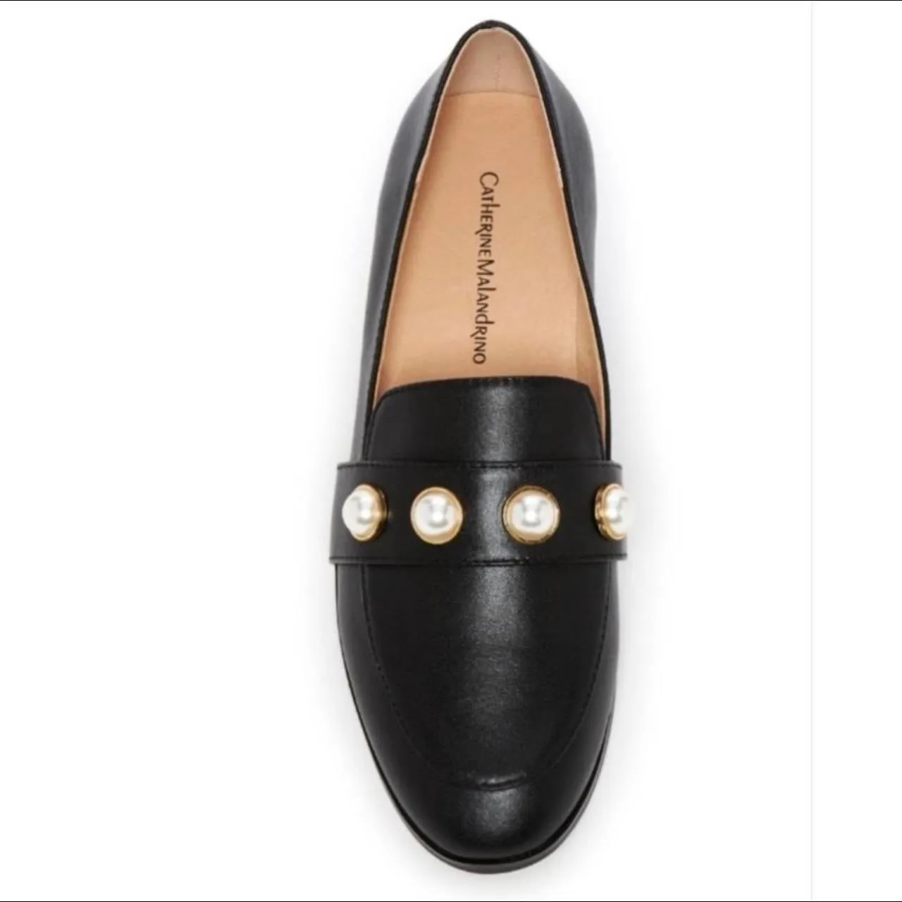 Catherine Malandrino Ceci Black‎ Leather Pearl Embellished Loafer Shoes Size 9.5 - Image 2