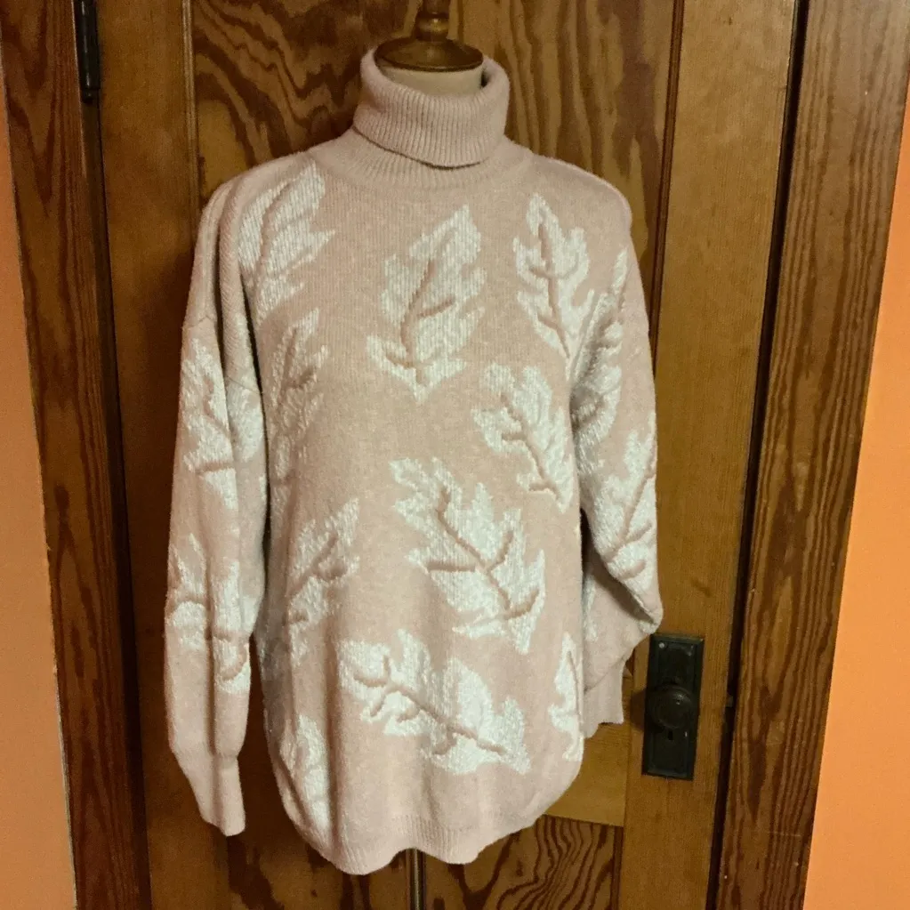 Vintage 90s Liz Claiborne leaves turtleneck sweater Pink Size L - Image 11