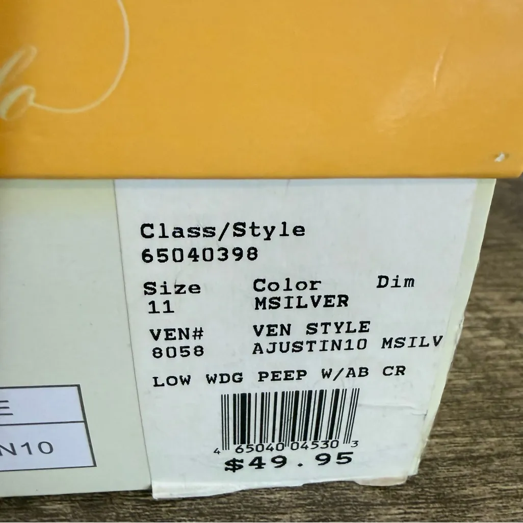 Michaelangelo David’s Bridal Silver Rhinestone Wedge Peep Toe Dress Shoes Sz 11 - Image 13