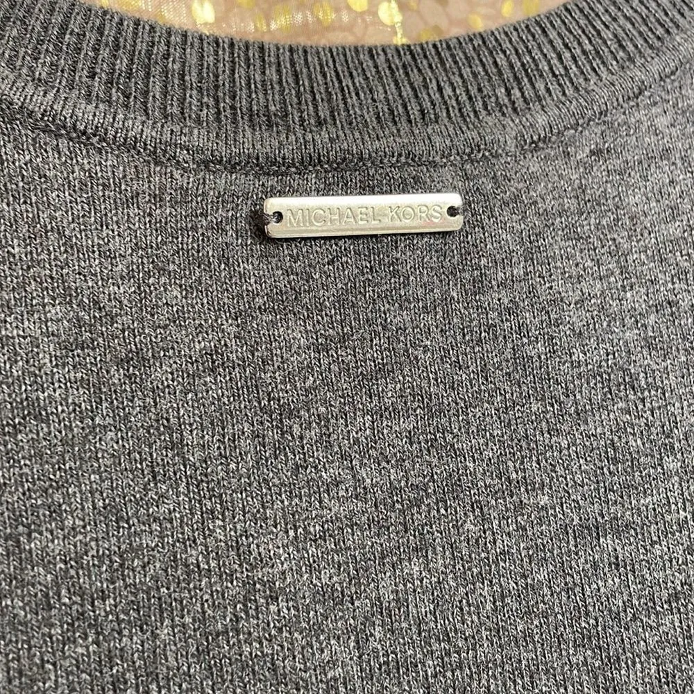 Michael Kors dark gray bell sleeve cold shoulder rhinestone sweater, M, NWT - Image 6