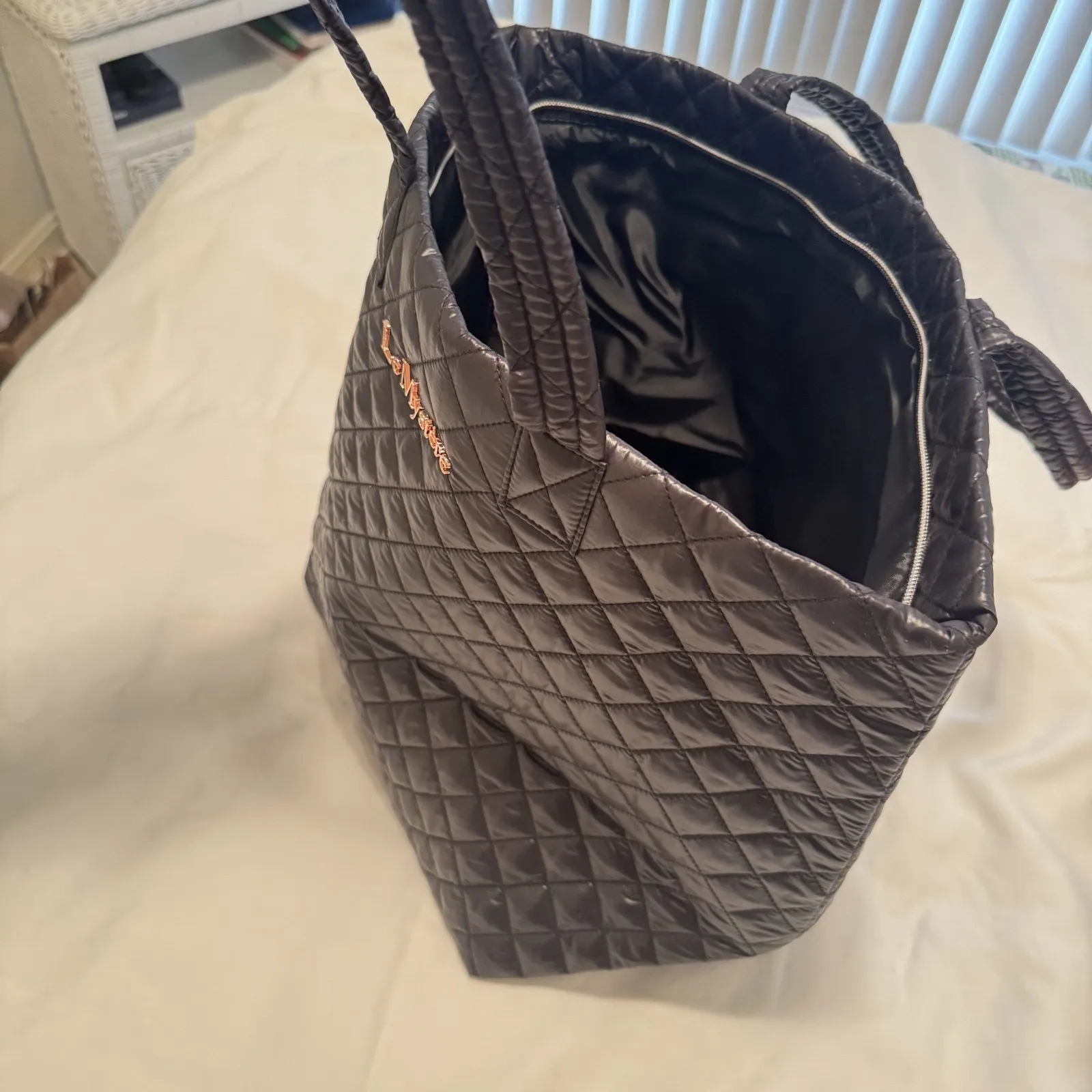 Le Mystere Large Quilted Black Tote Shoulder Bag shopper carryon - Image 5