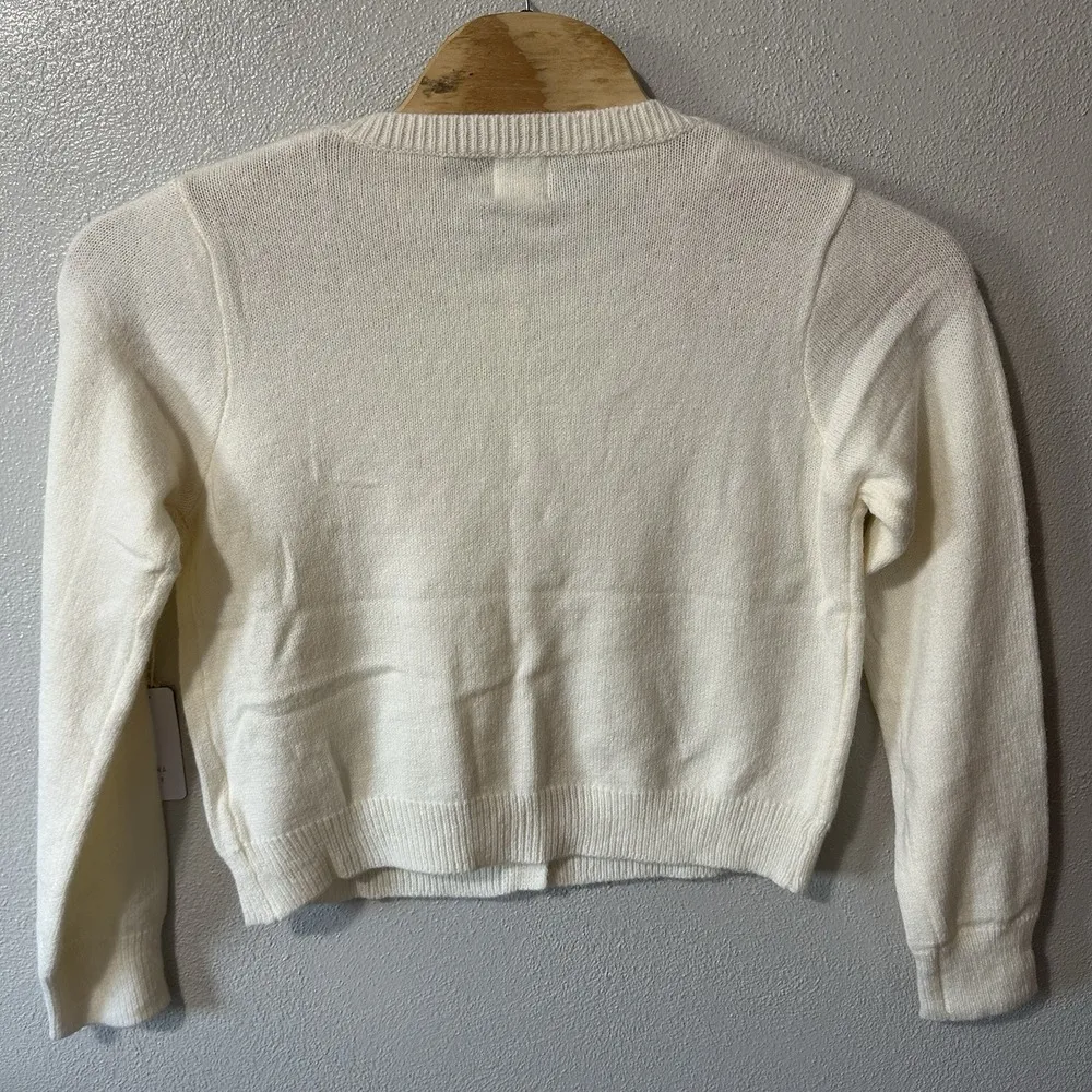 Luna Ivy Women's Size Small Ivory 3D Bows Knit Sweater Cardigan Pearl Button NWT - Image 3
