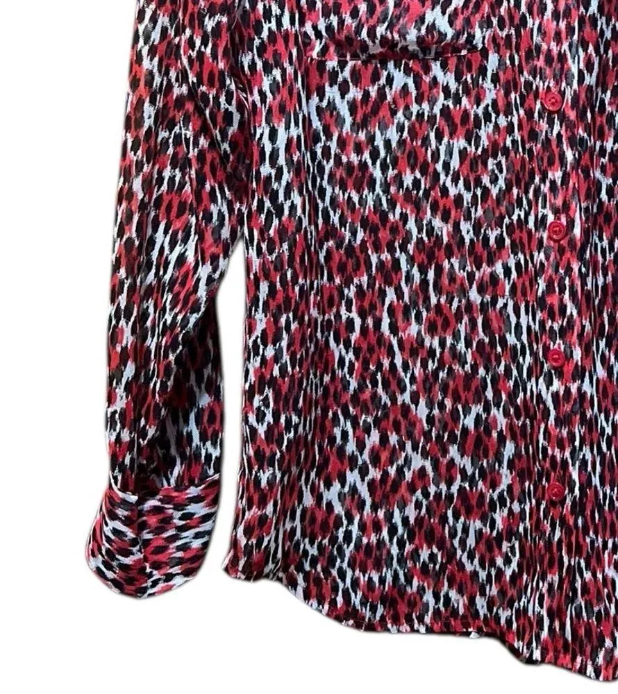 Equipment Femme Slim Signature Leopard Print Silk Top Size Small - Image 6
