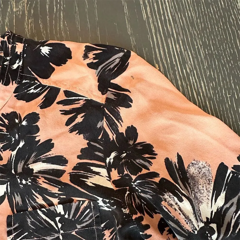 Rebecca Taylor Women's Silk Floral Print Long Sleeve Henley Top Pink Size 2 - Image 6