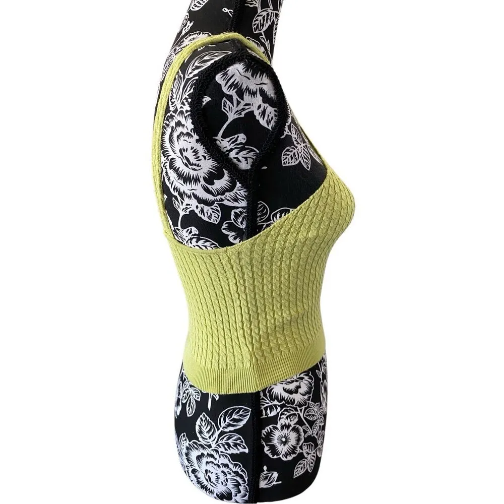 Forever 21 Cropped Knit Sweater Tank Top Keyhole Neon Green Sz Medium Summer Bea - Image 4