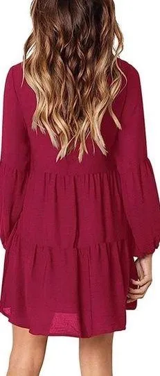 MissLook Short Sleeve Tunic V Neck Ruffle Loose Mini Swing Shift Dress size xl - Image 2