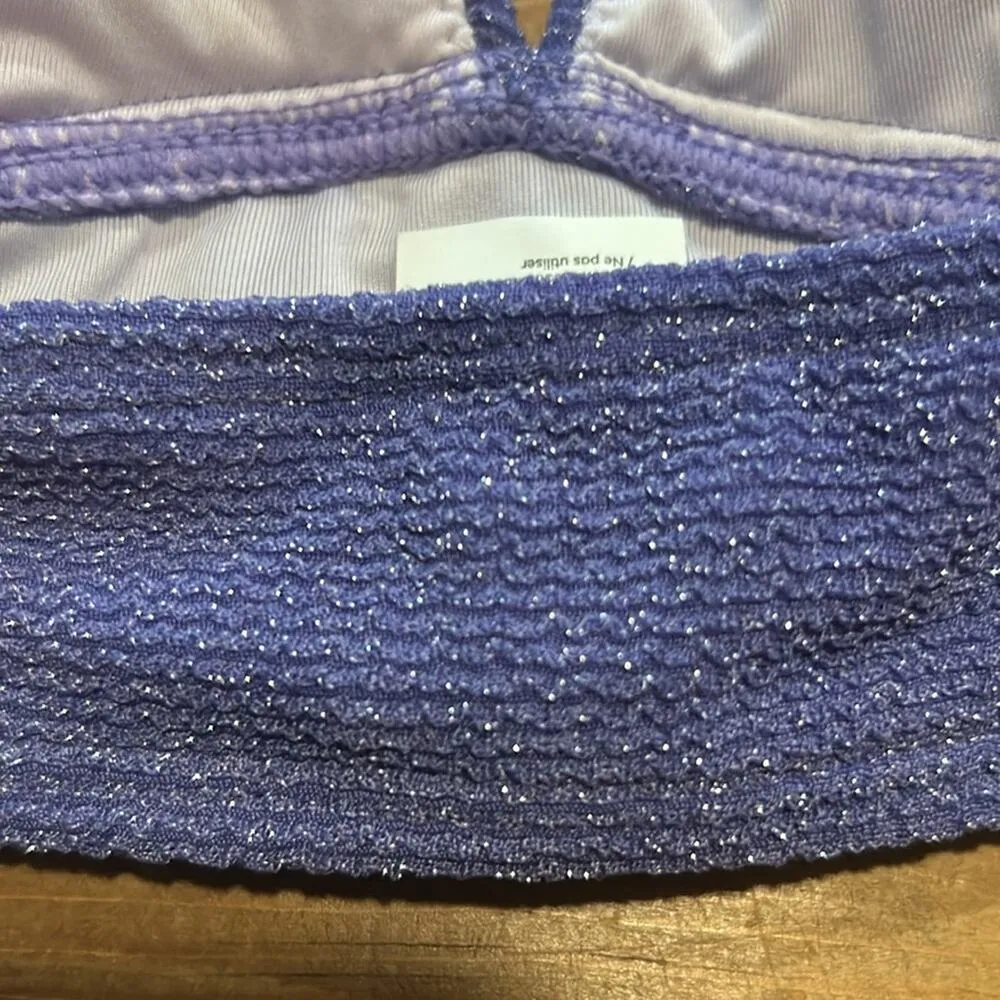 Women's Cupshe Ribbed Triangle Bikini Top Purple Glitter Size Medium - Image 5