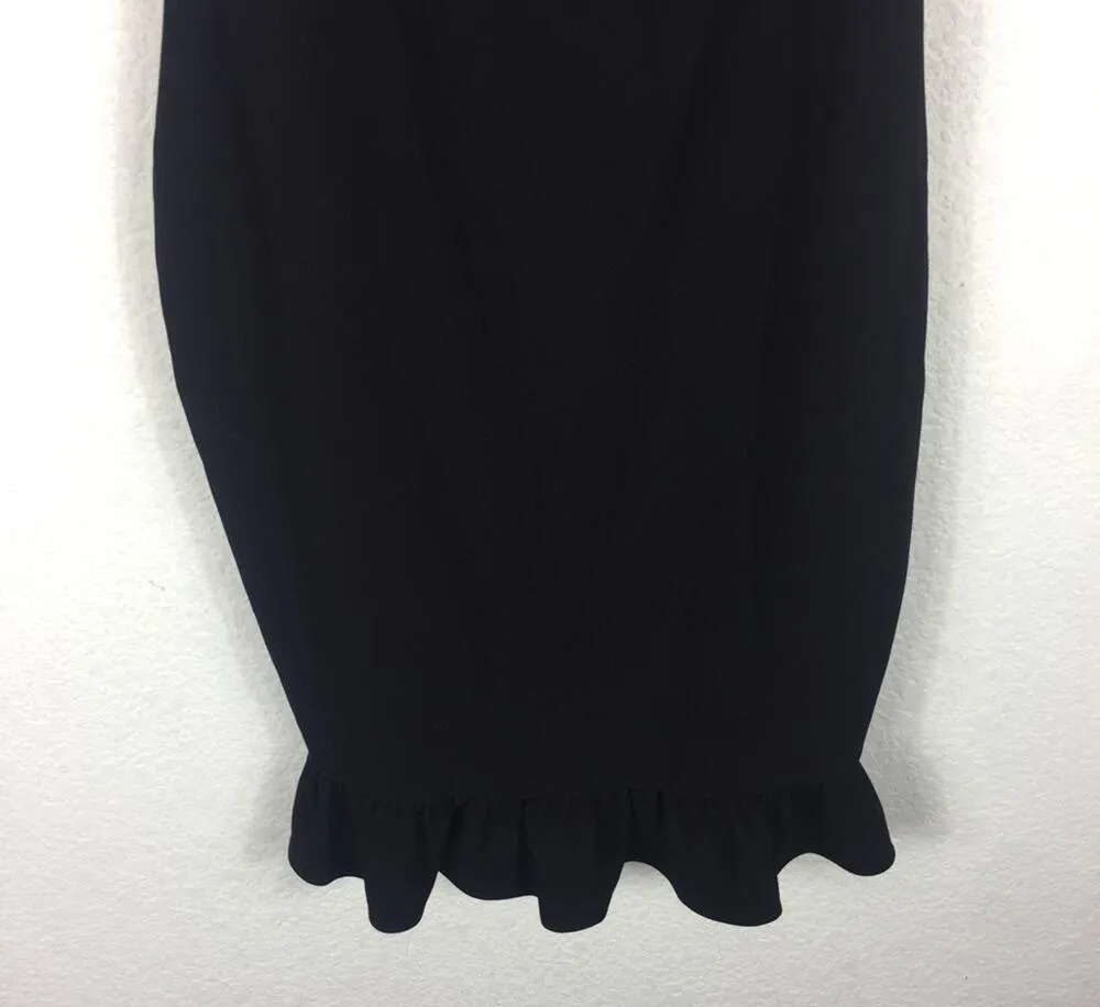 Likely Carmen Black Ruffle Knee Length Dress Size 8 Sleeve Stretch Flutter Hem - Image 11