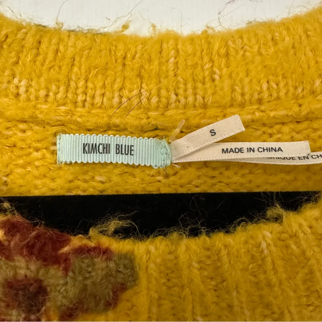 Kimchi Blue Floral Balloon Sleeve Sweater Womens Small Yellow Red - Image 3