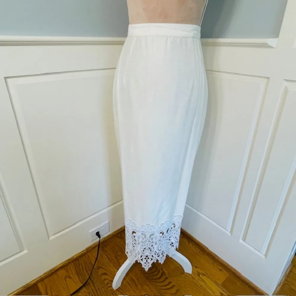 Jessica McClintock Vintage 90’s Ivory Lace Pearl Skirt Suit Bridal Shower Medium - Image 7