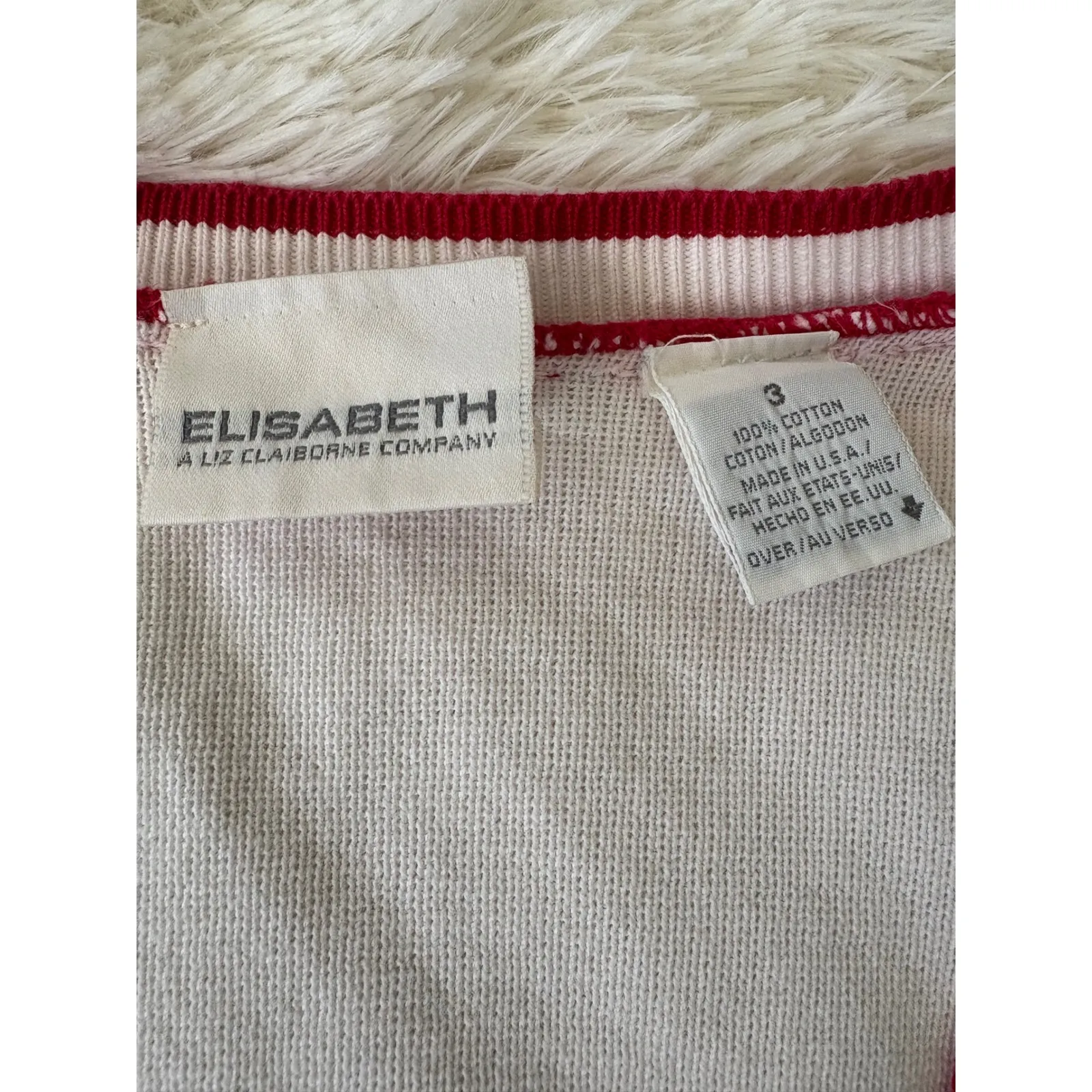 Elisabeth Liz Claiborne Vintage White Red Trim Oversized Cardigan‎ made N USA Size 4 - Image 3