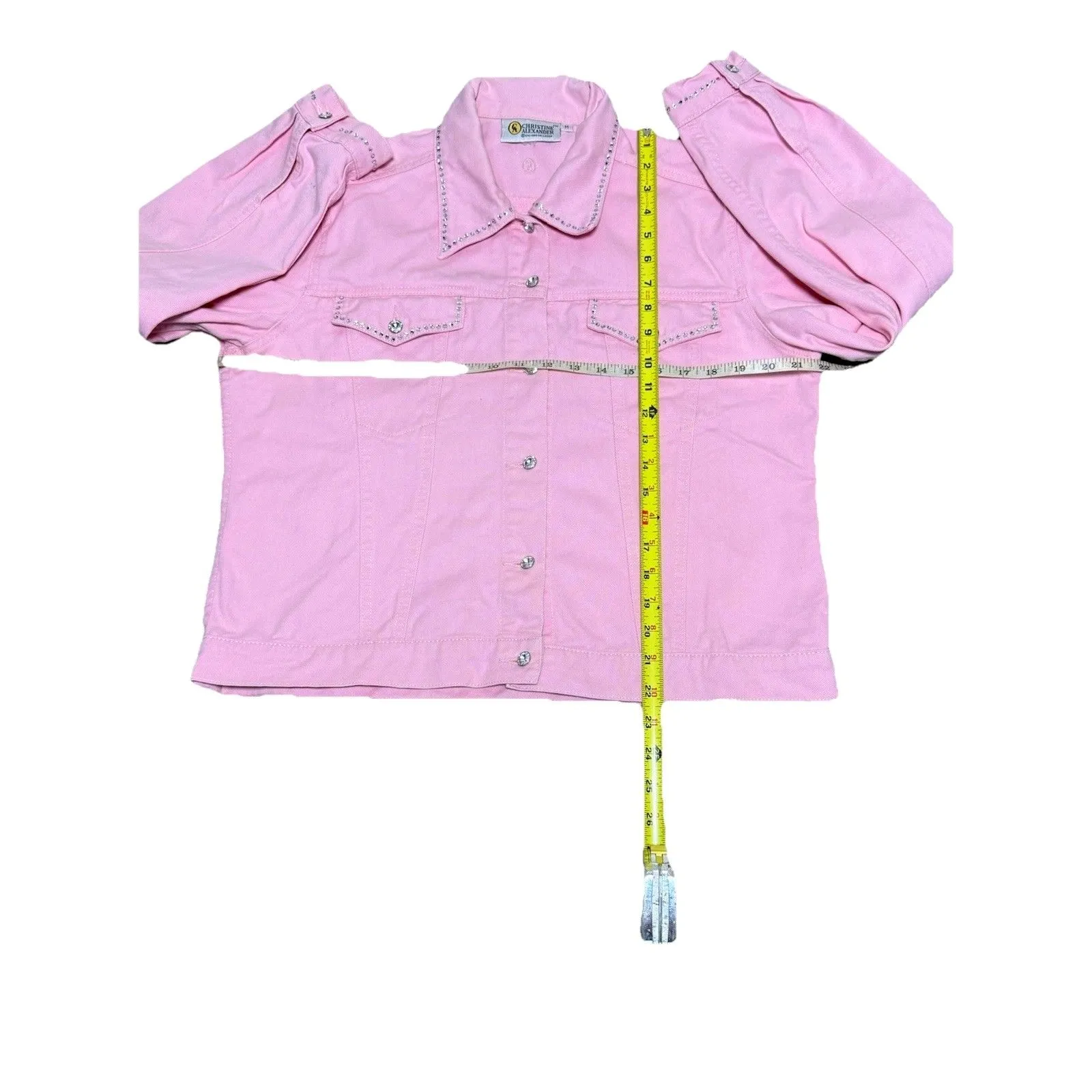 Vintage Christine Alexander Denim Jacket Pink Rhinestones Swarovski Crystals M Size M - Image 6