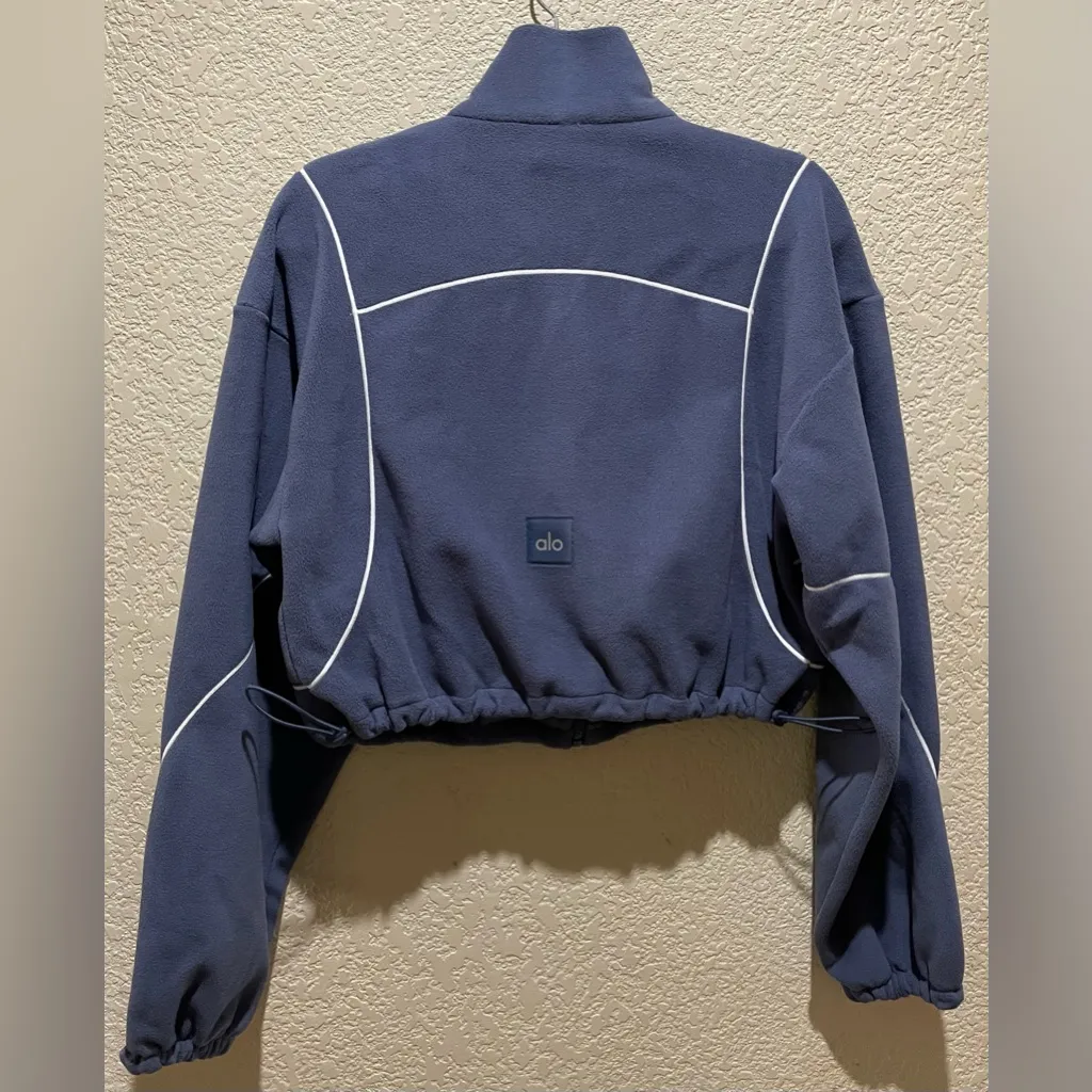 Alo Yoga NWT Polar Fleece Game Time Full Zip Jacket Blue Stone White Size M - Image 2