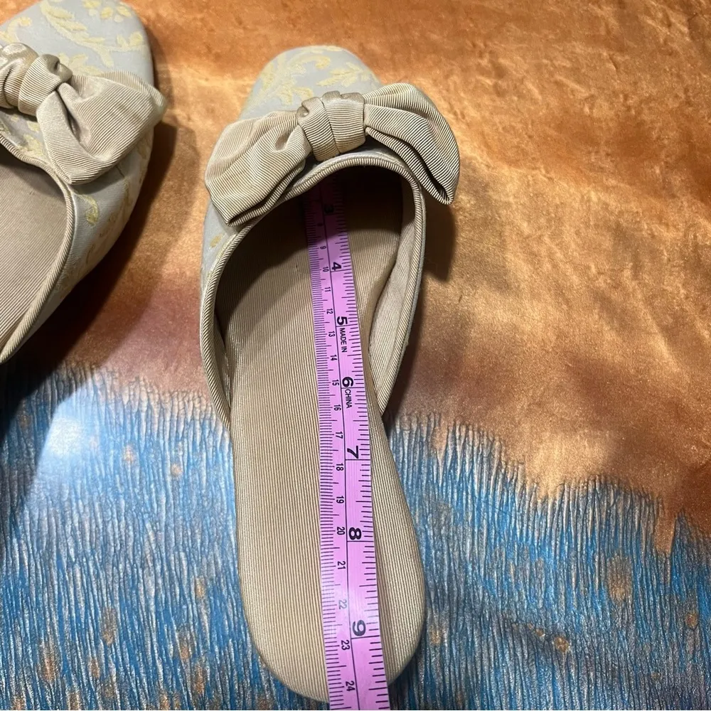 Olivia Rose Tal Jacquard Floral fabric Bow Kitten heel slippers leather Tan Size 6 - Image 11