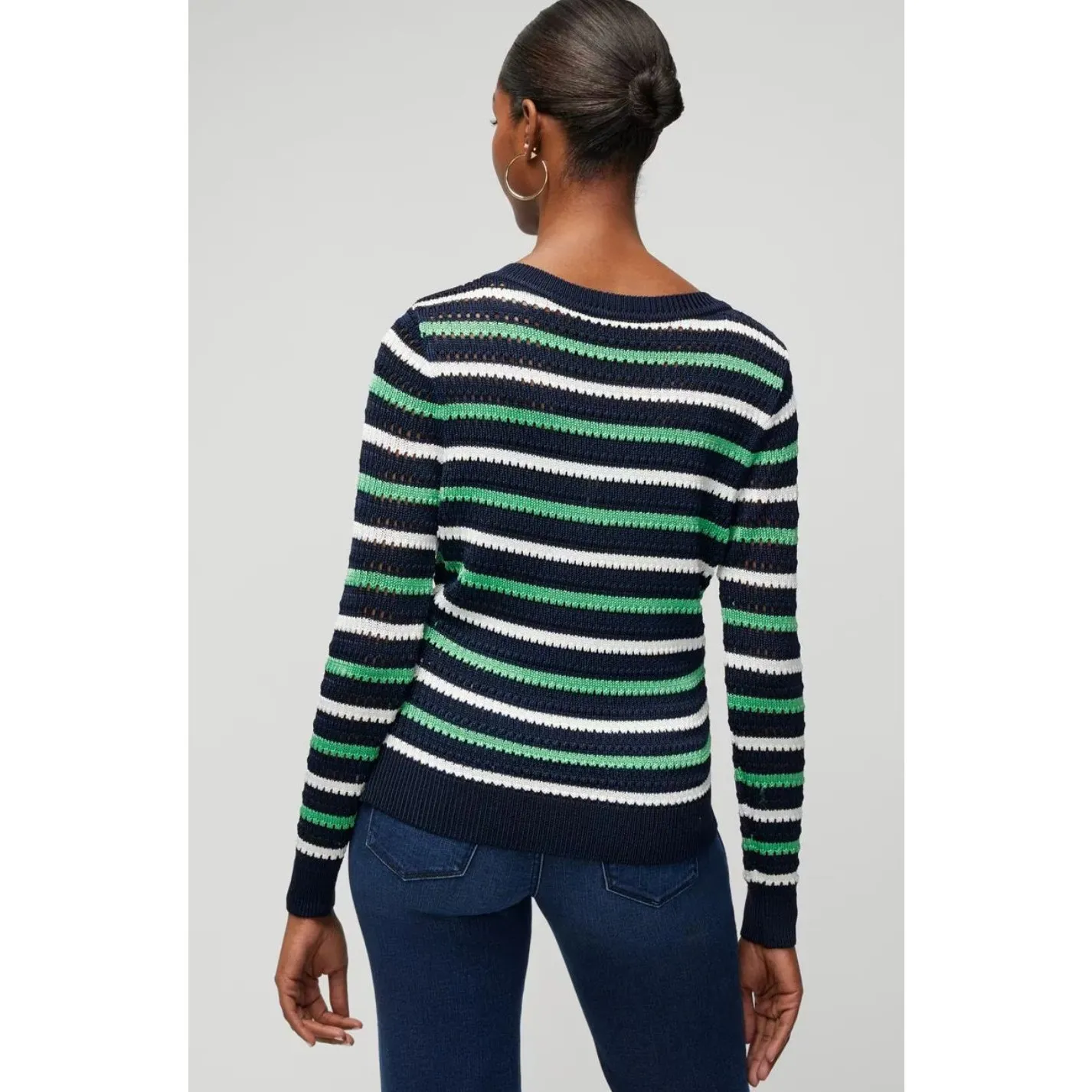 White House Black Market Long Sleeve Stripe V-Neck Pullover Sweater, size medium - Image 3