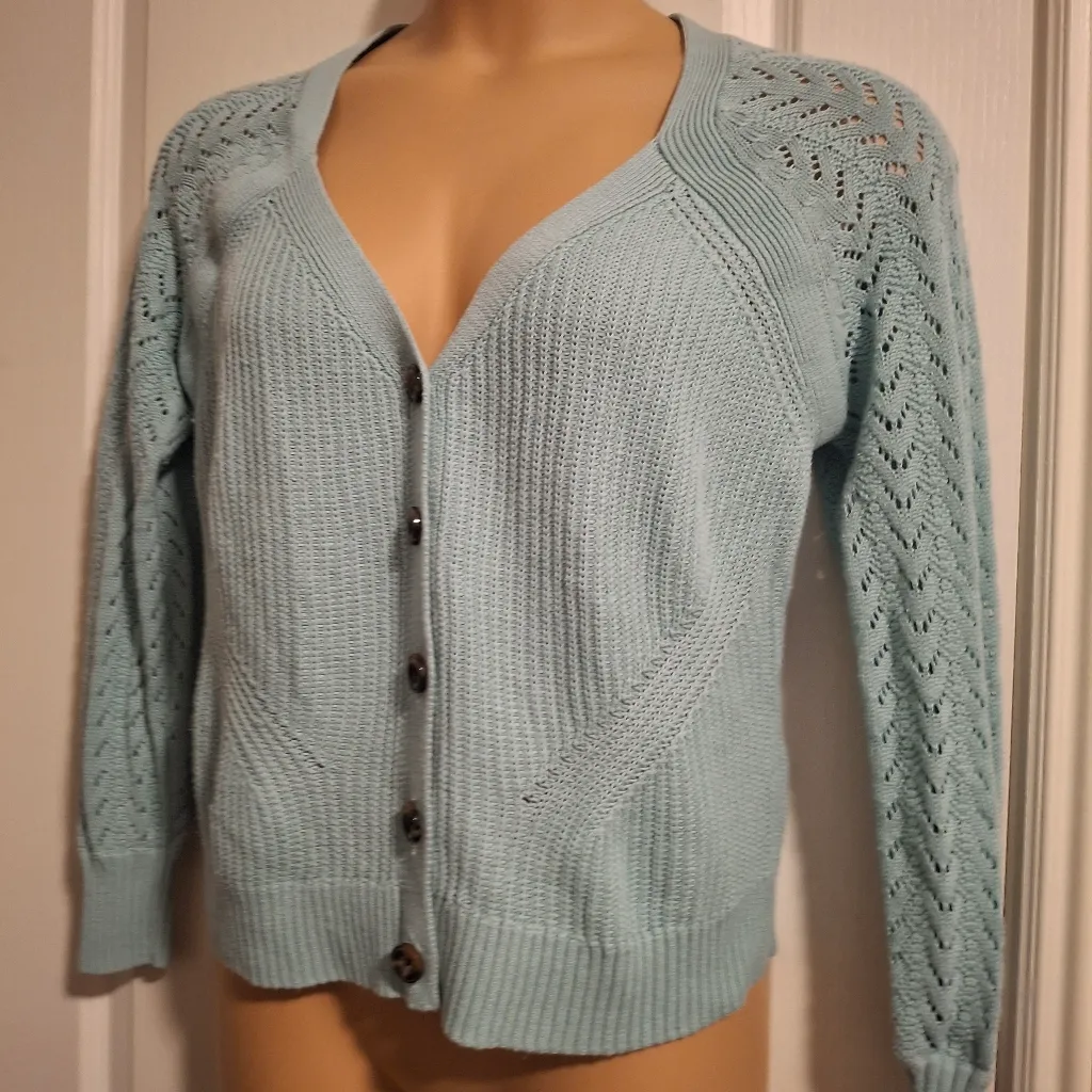 Torrid Sz 00 Women's Light Blue Button-Up Sweater - Image 5