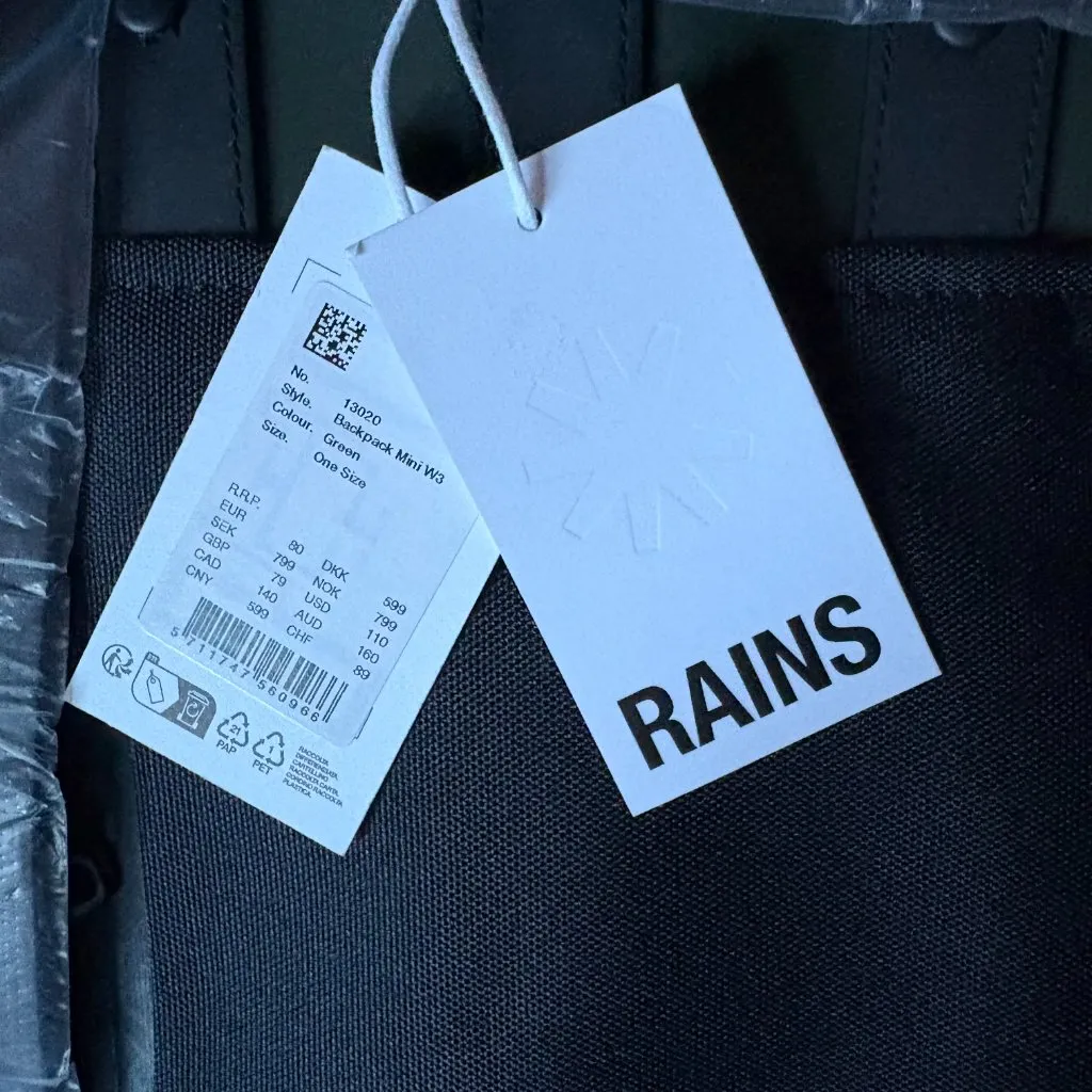 Rains NWT Backpack Mini olive green commuter student school waterproof bag Black - Image 4