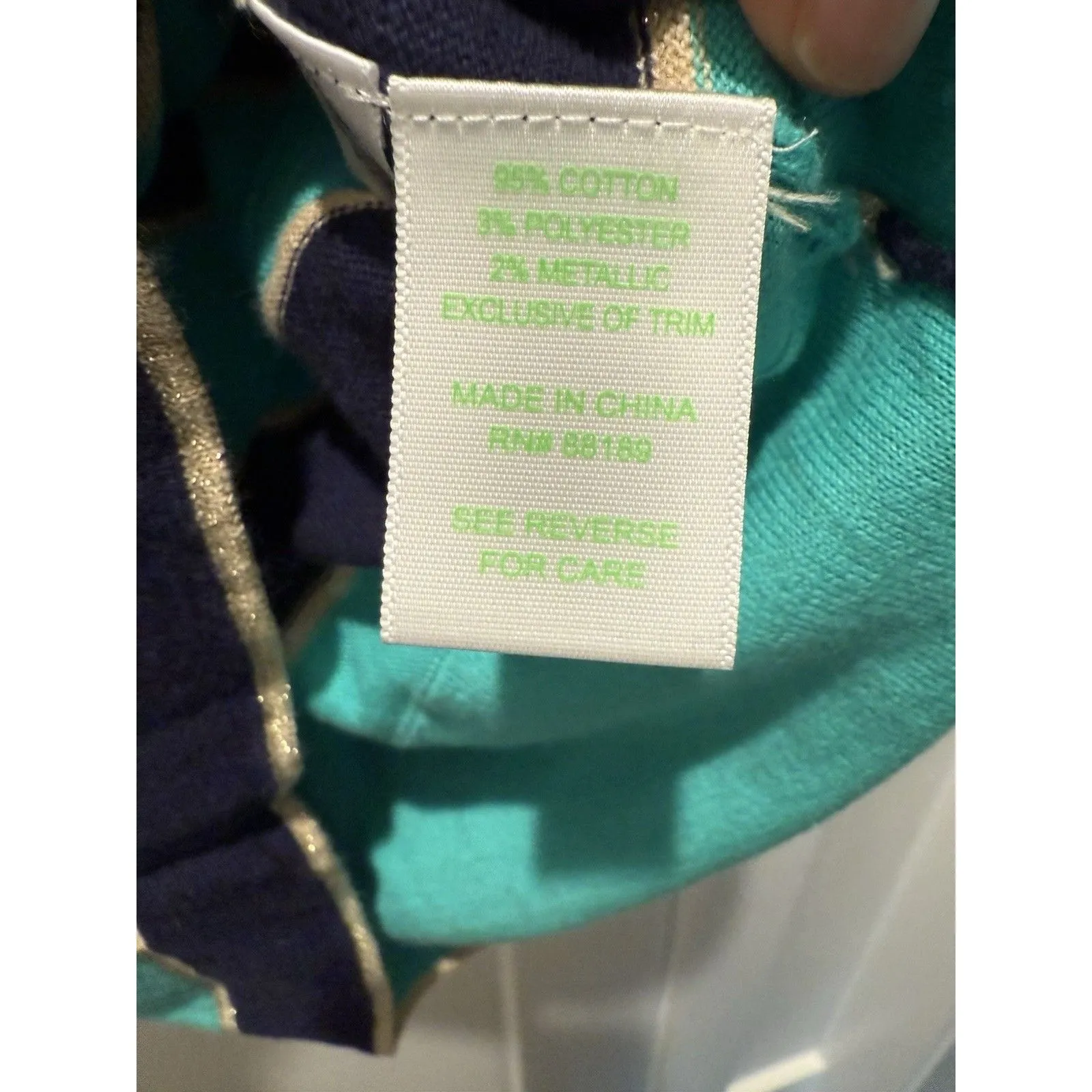 Lilly Pulitzer Size M Medium Sweater Teal Navy Striped Scoop Neck Wide Cuff Hem - Image 3