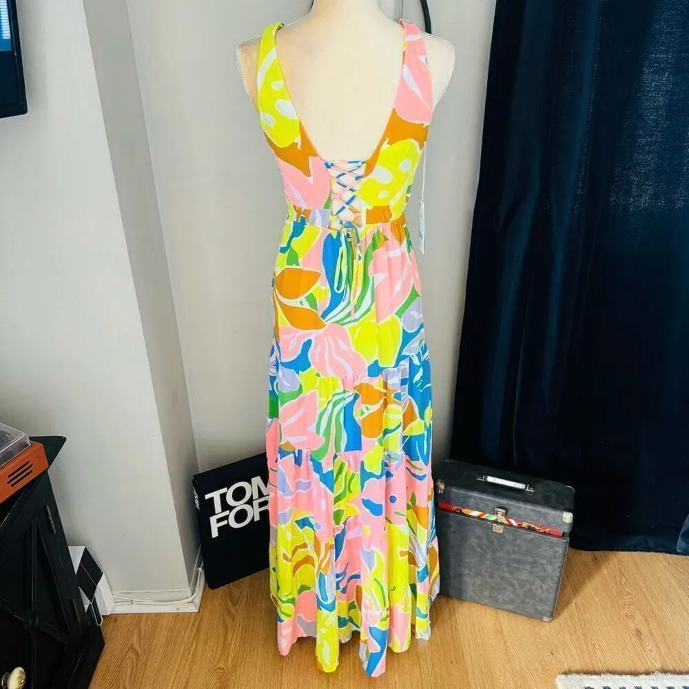 Maaji Selvatik Marea‎ Knit Cover-Up Maxi Dress, Yellow/Blue Size Small 2/4, NWT - Image 9