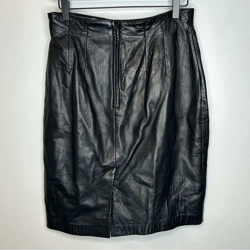Valerie Stevens Black New Zealand Lambskin Leather Skirt Size 8 - Image 2