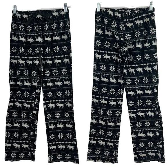 Kathy Ireland SMALL Black White Winter Moose Waffle Knit Pajama Bottoms - Image 2