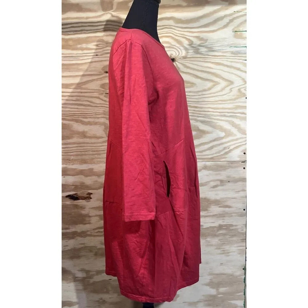 Orientique Australia Red Organic Cotton Dress M Pocket Lagenlook Minimalist Size M - Image 6
