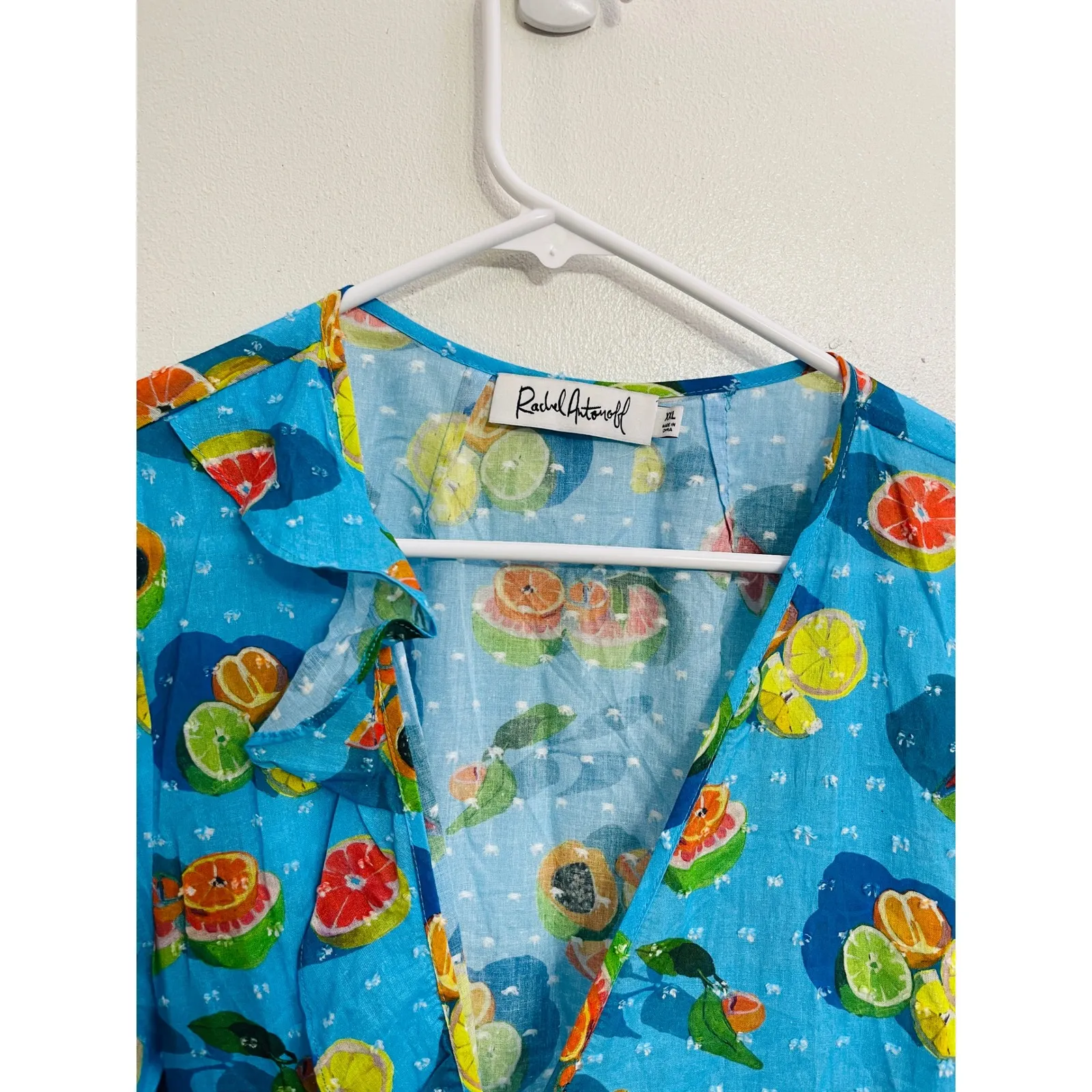 Rachel Antonoff Abby Wrap Dress Citrus Fruit Print Ruffle Hem XXL Maximalist - Image 4