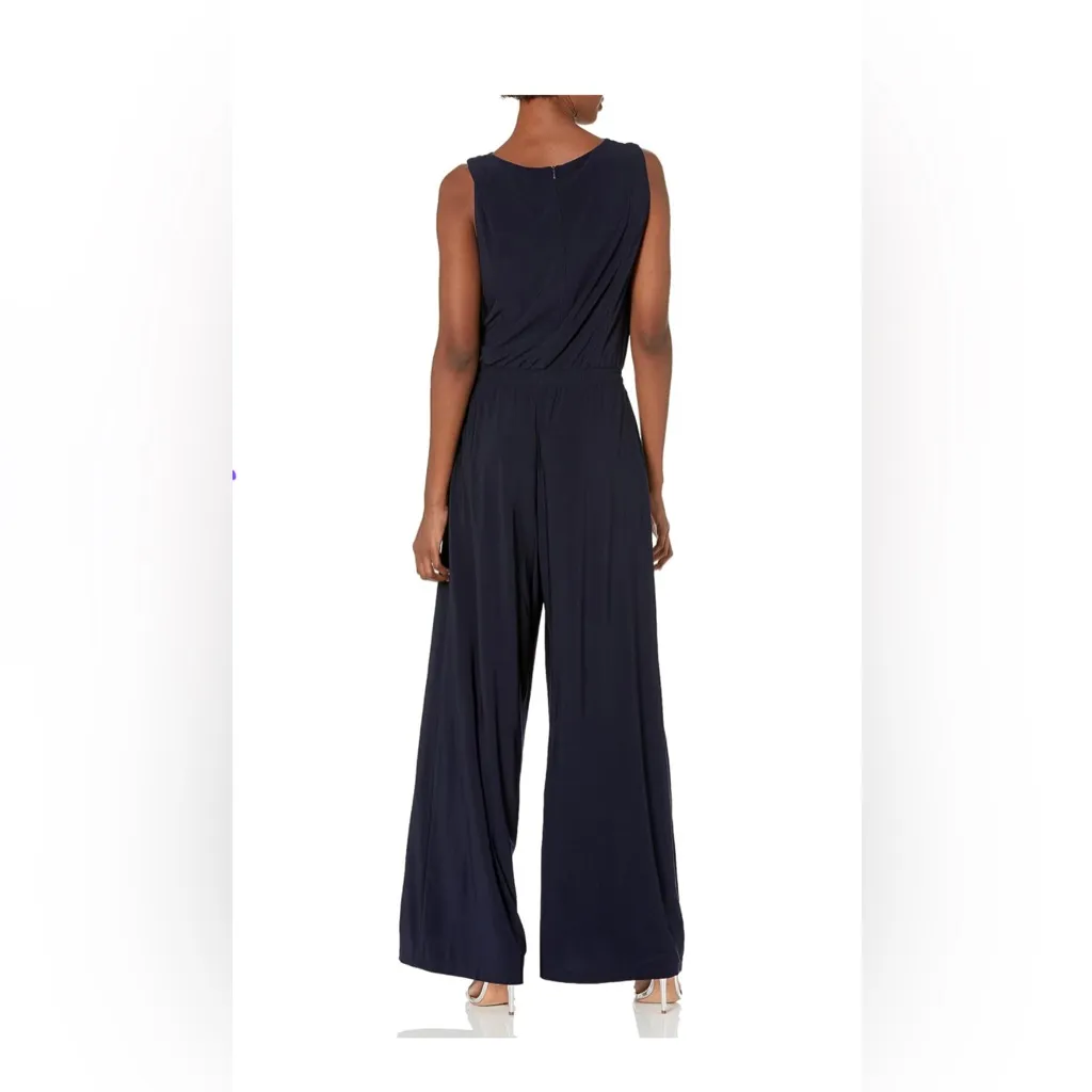 Vince Camuto Navy ITY Cowl Neck Wide Leg Sleeveless Chic Jumpsuit Small in EUC - Image 3
