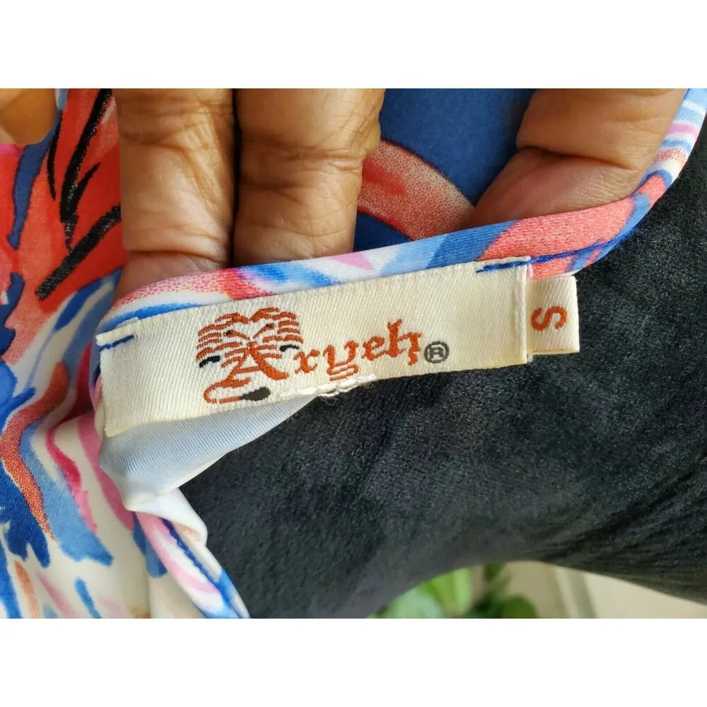 Aryeh Women's Floral Blue Nylon Round Neck Long Sleeve Knee Length Dress Size S - Image 9