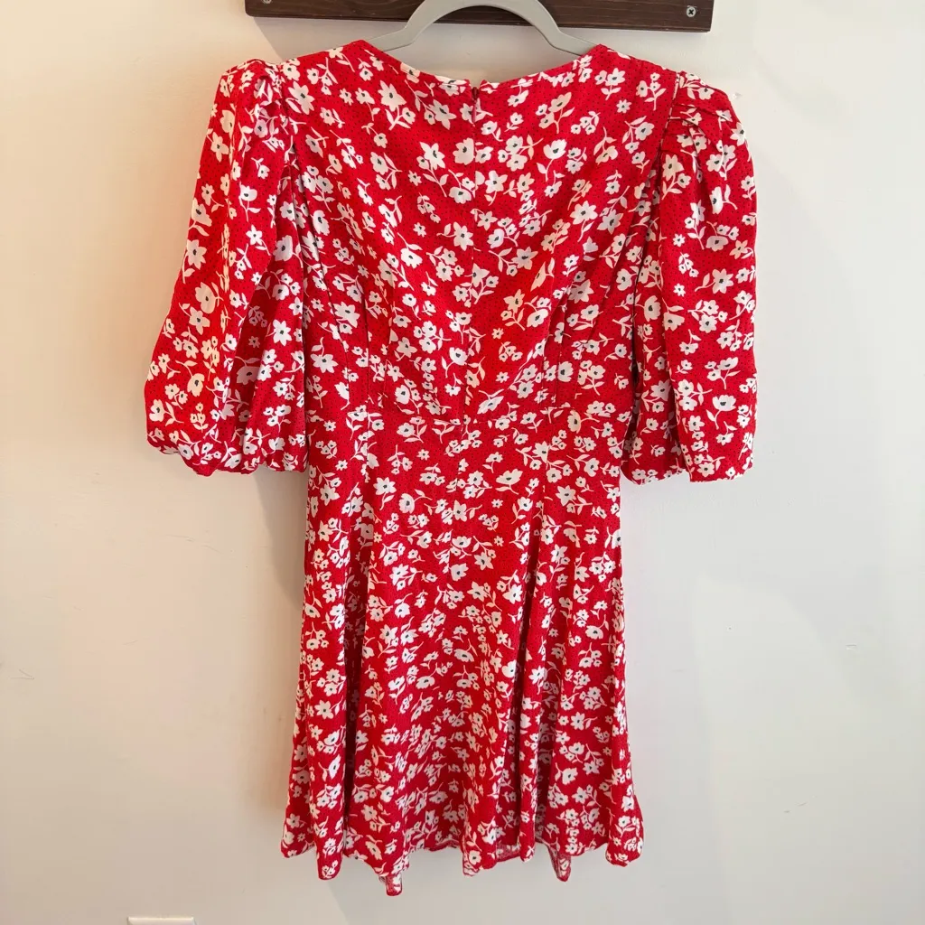 LINI Evie Puff Sleeve Floral Mini Dress Red XS - Image 4