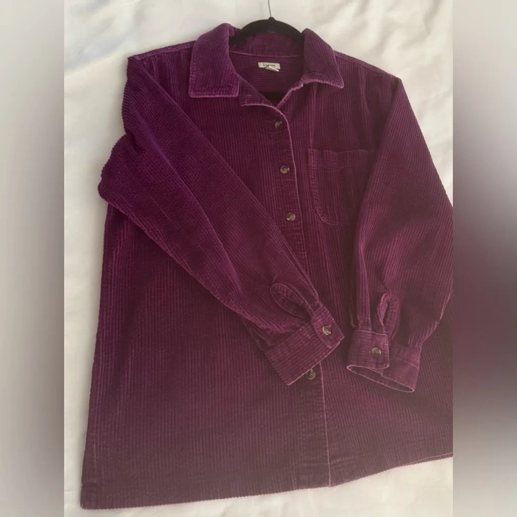 LL Bean Wide Wale Corduroy Flannel Shirt Women’s M Button Up Shacket Soft Warm Purple Size M - Image 7